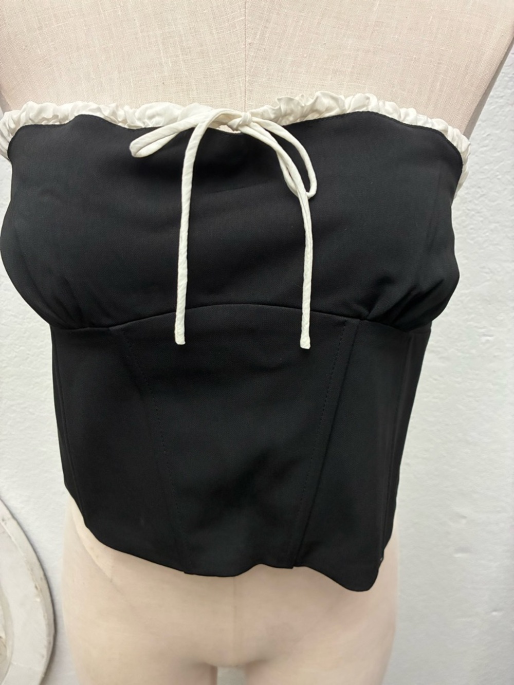 Strapless Black Corset Cami with Cream Trim and Tie